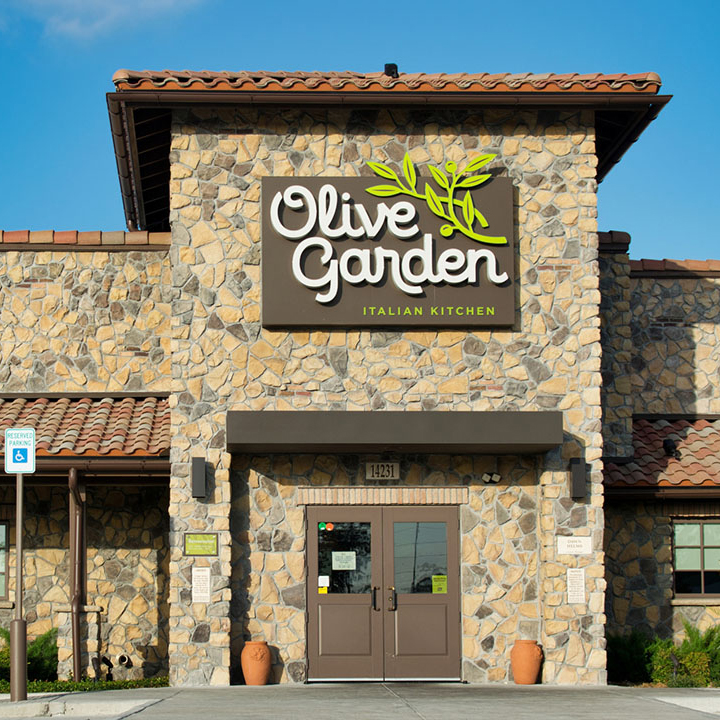 Humble, Texas USA 08-22-2019: Olive Garden restaurant exterior in Humble, TX. An Italian-American cuisine establishment, it is currently located in three countries with around 1000 store locations.