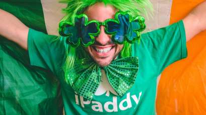 A person celebrating St Patrick's Day in Savannah.