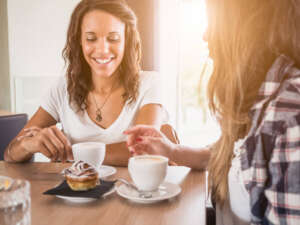 Two women having breakfast at a Tybee Island restaurant.